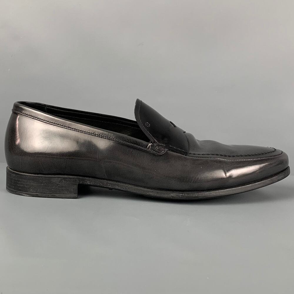 GIORGIO ARMANI Size 11 Charcoal Black Ombre Leather Slip On Loafers